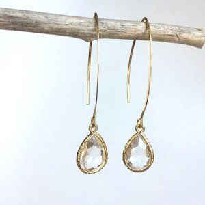 Long hook Clear Crystal drop Earrings